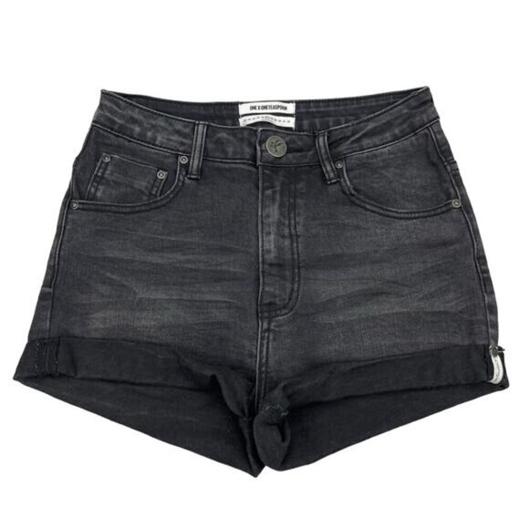 ONE X ONETEASPOON Harlets High Rise Fitted Cuffed Hem Denim Shorts Sz 27 - Picture 2 of 5